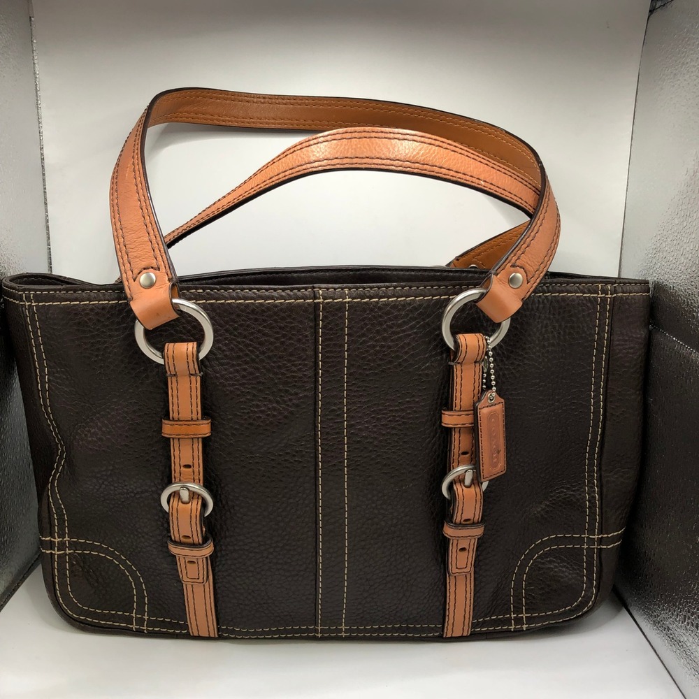 Coach Hamptons Buckle Tote Brown Pebbled Leather Shoulder Bag F12339
